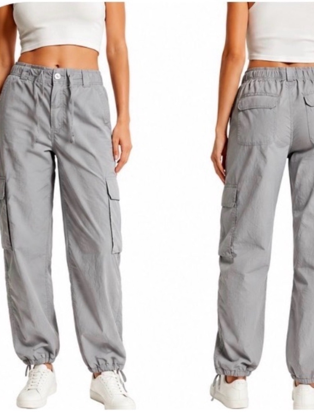 Abercrombie Taupe Light Gray High Rise Baggy Cargo Pants L Short